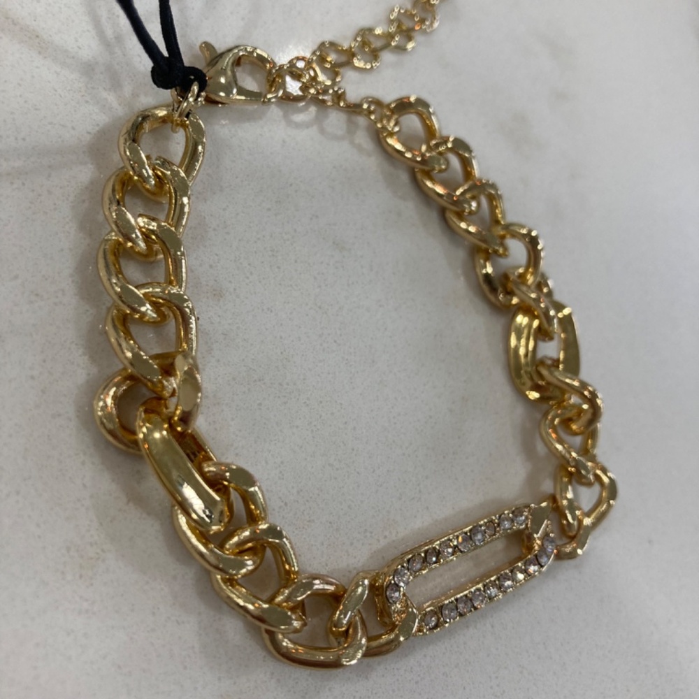 Ann Taylor Gold Rhinestone Chain Link Bracelet - Picture 3 of 5